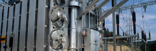 Close up of electrical insulation systems with blue sky background