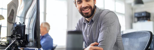 businessman using digital speaker at office