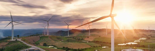 Wind farm at sunset