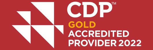 Red box with words that say CDP Gold Accredited Provider 2022