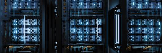 Three servers in a data center