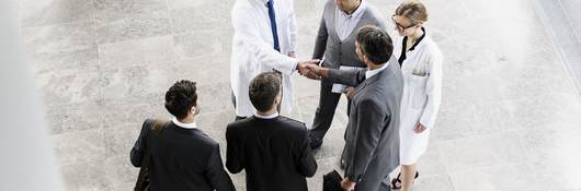 Businesspeople and doctors greeting