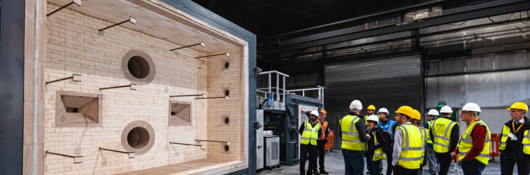 Test furnace at fire safety laboratory in Blockley United Kingdom, UK