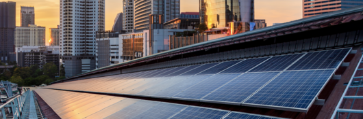 Office building rooftop with solar panels