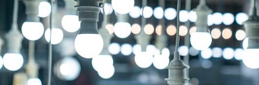 Light bulbs hanging up in a testing laboratory.