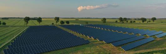 Aerial view of solar power station and solar energy panels 