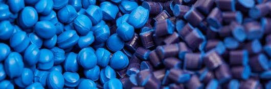 blue and purple plastic pellets