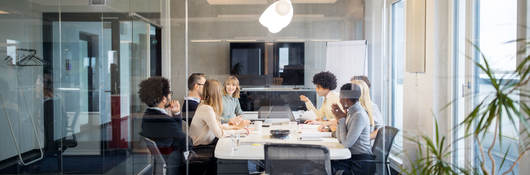 People having a meeting in a modern office