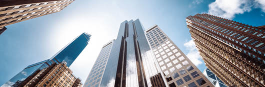 Upward view of skyscrapers