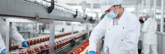 Person working with food on a production line