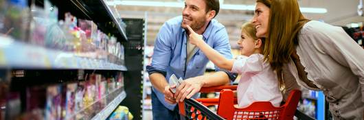 Family shopping in a supermarket.