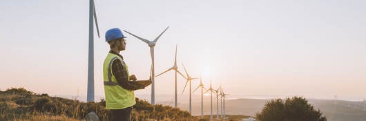 An engineer at a wind farm