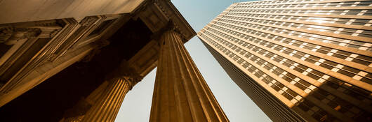 Upward view of skyscrapers