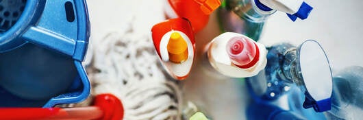 Top view of several cleaning products