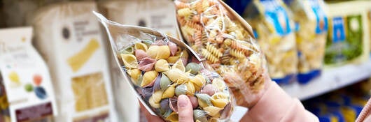 Pasta in clear packaging