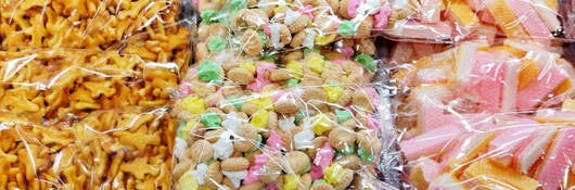 Sweets wrapped in clear packaging