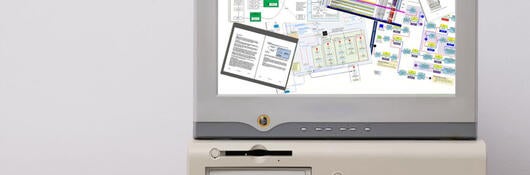 A retro computer, monitor and mouse