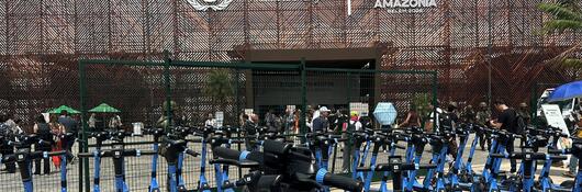 Scooters outside of the COP30 conference.
