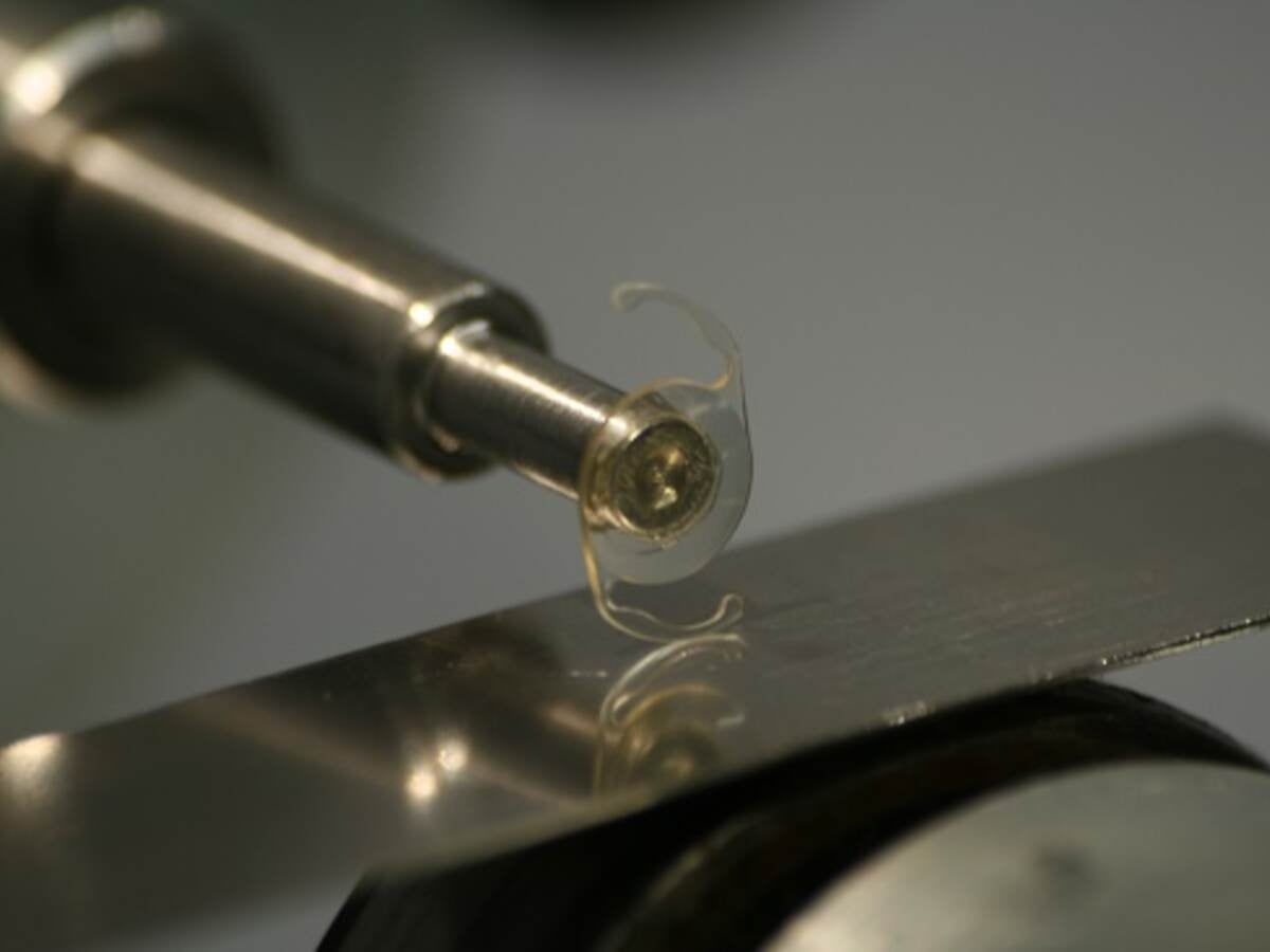 intraocular lens on metal testing machine
