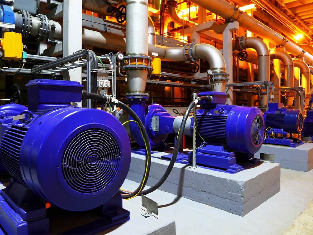Row of motors powering a pumping system 