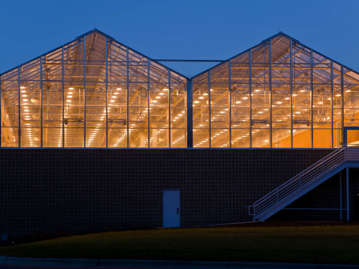 Indoor grow house at night