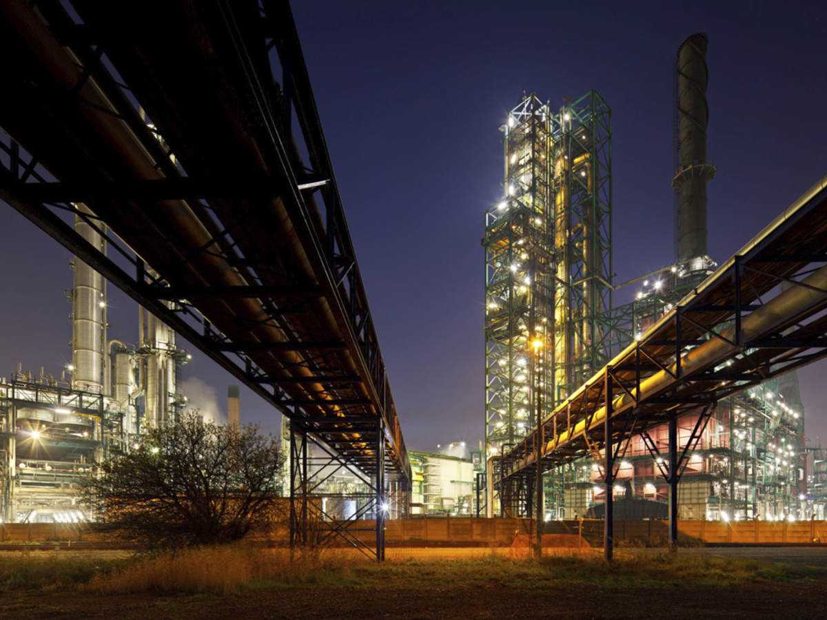 Oil refinery at night