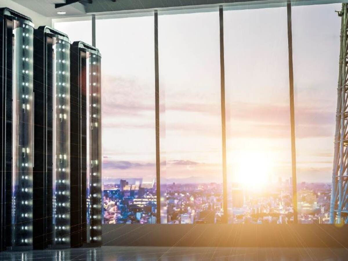 Servers with sunrise in the background