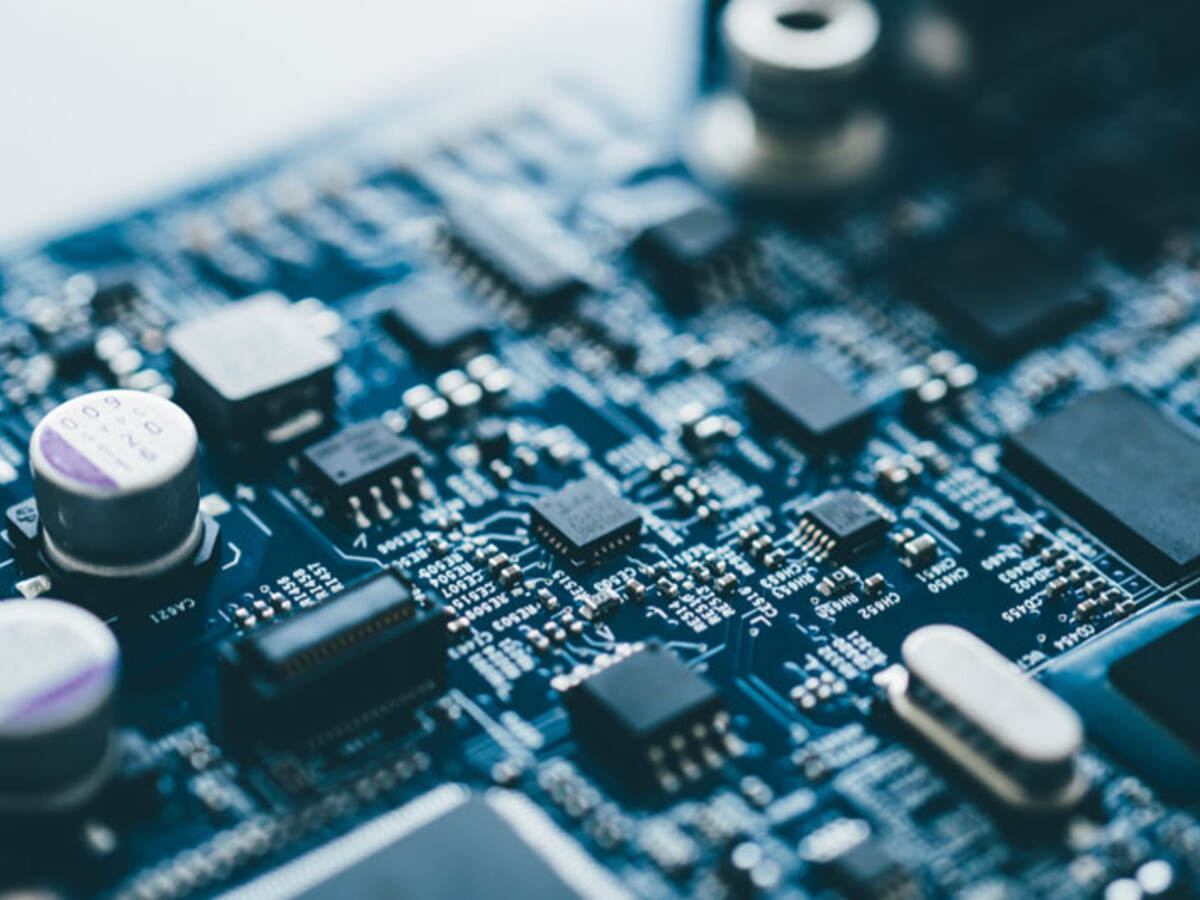 Computer board and hardware motherboard with microelectronics, chip, semiconductor, and blue circuit core