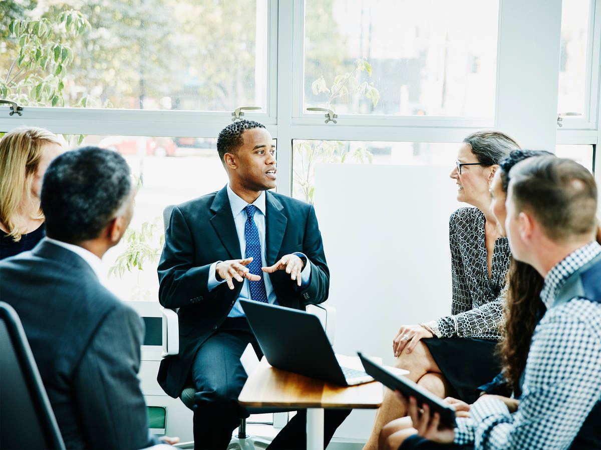 Businessman leading a group workshop