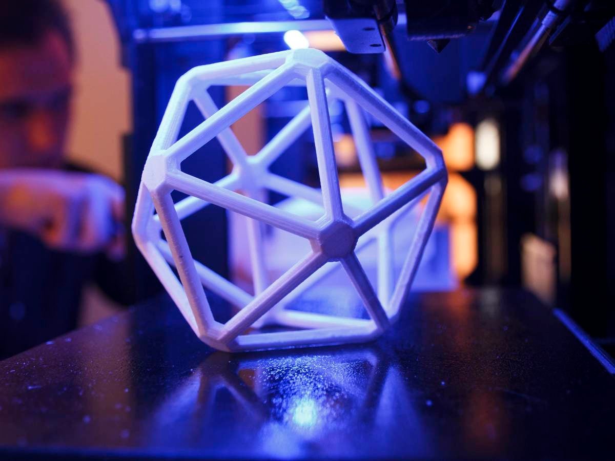 Image of 3D printed icosahedron (20-sided) polymer shape