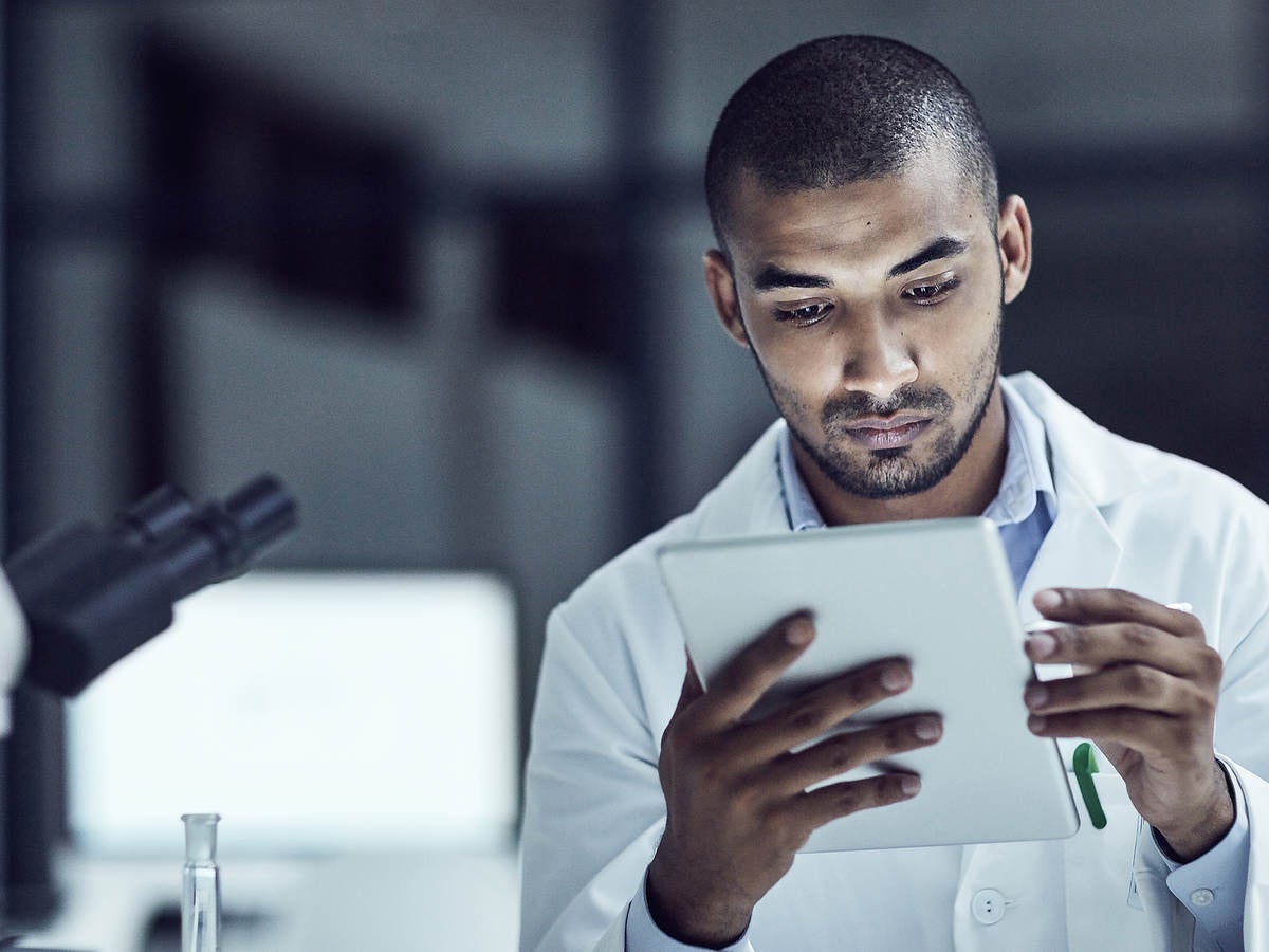 Scientist using an ipad