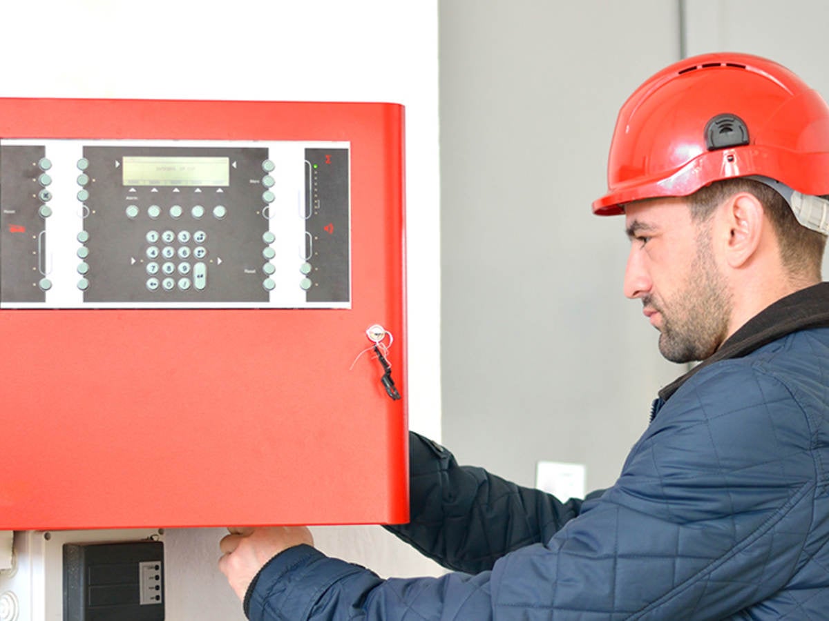 Electrician wearing a hardhat