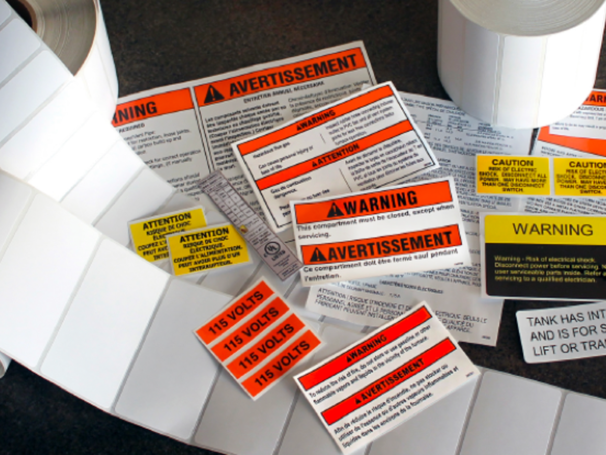 Close up of different types of labels
