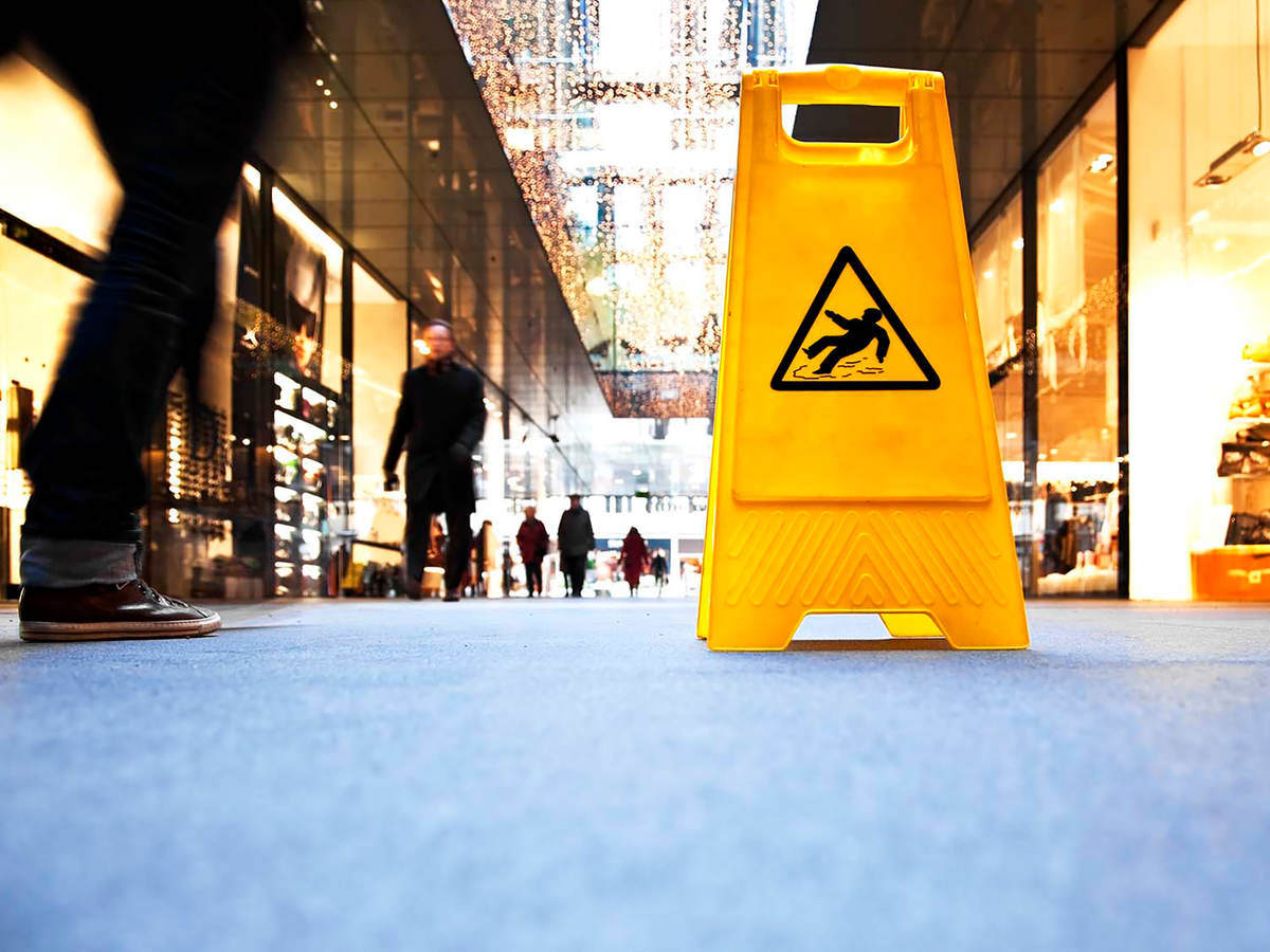 Danger sign in a shopping mall