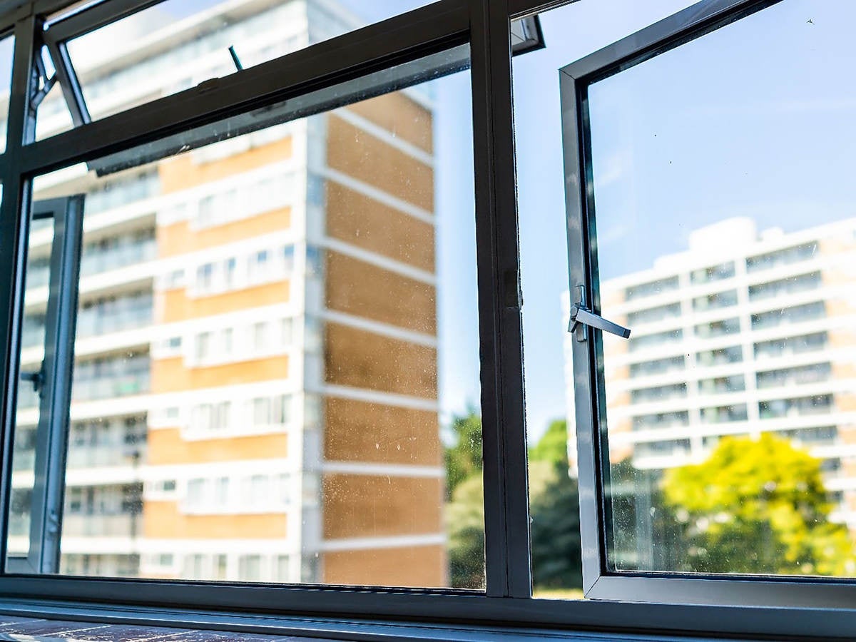 Open security window in office building