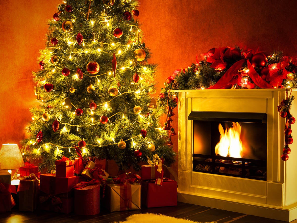 Christmas tree and fireplace