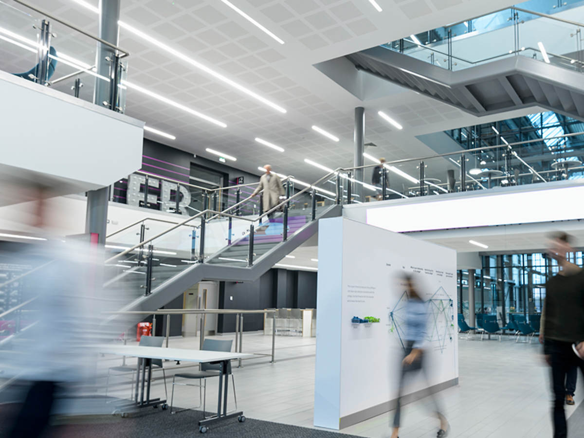 People enjoying the smart features of a building. 