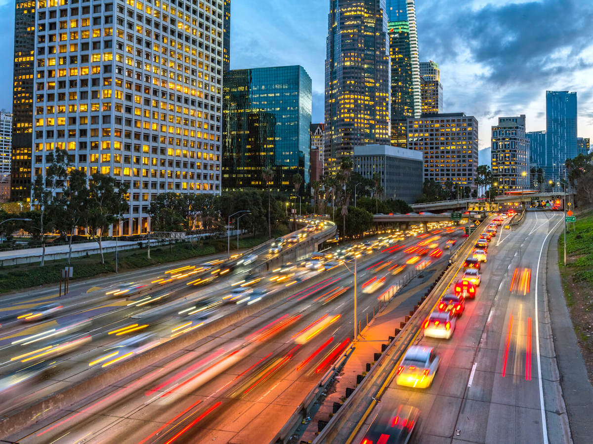 blurred image of Los Angeles, California, traffic