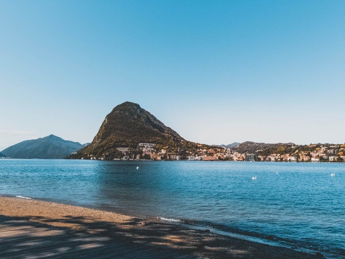 Beach looking at hill across the water