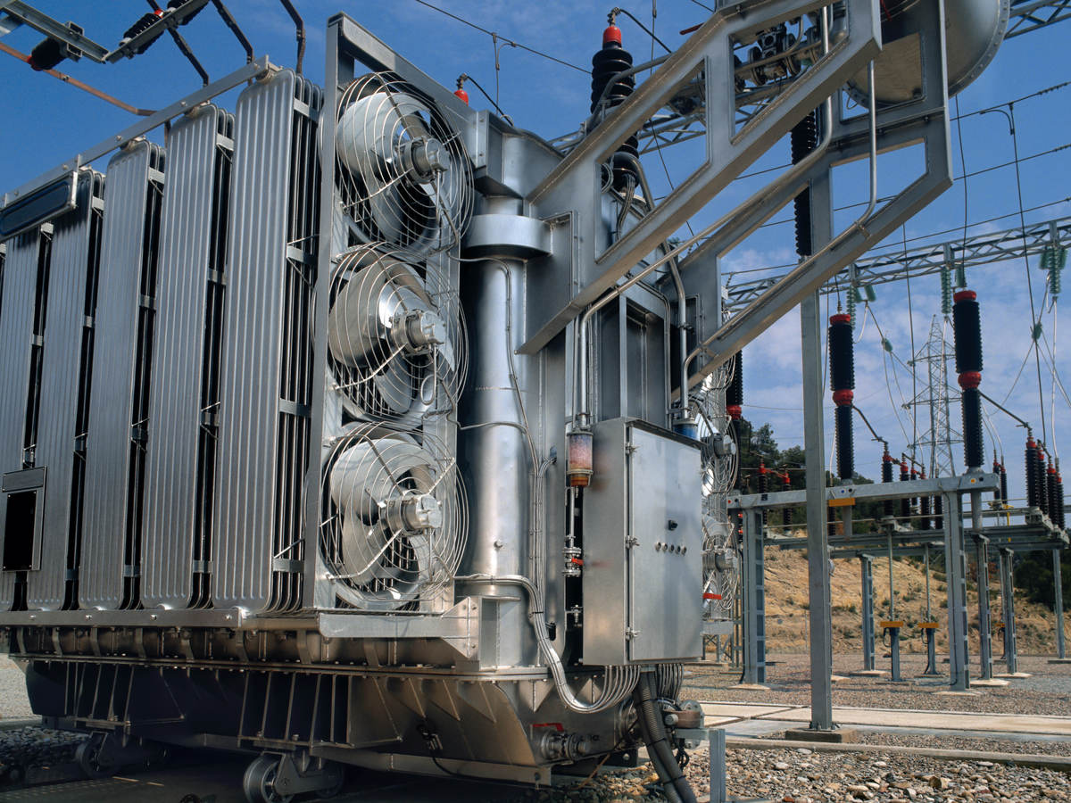 Close up of electrical insulation systems with blue sky background