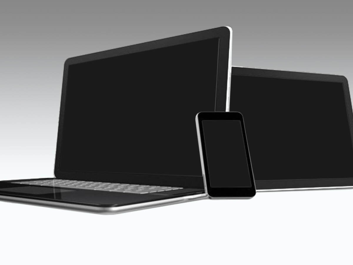 Blank phone tablet and laptop on white background 