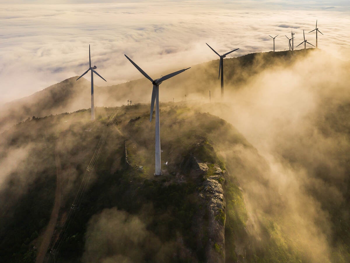 Wind turbines on a mountain  