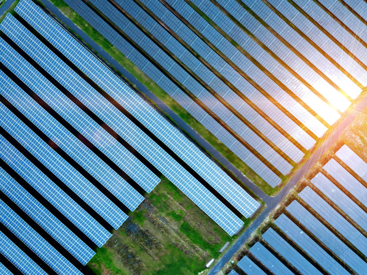 Aerial view of a solar farm