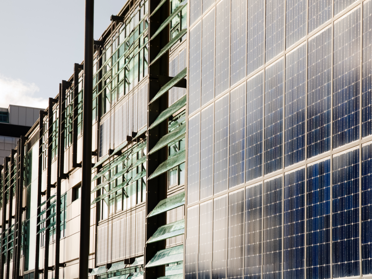 Solar panels on side of buiding