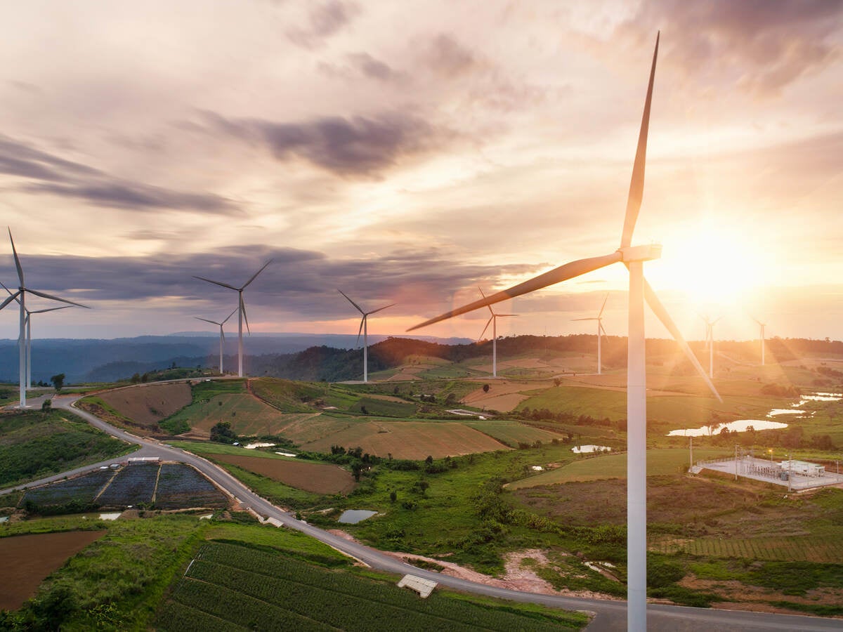 Wind farm at sunset