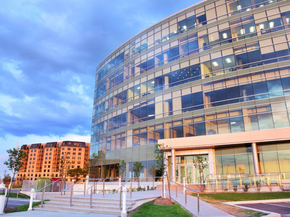 Outside view of a glass building