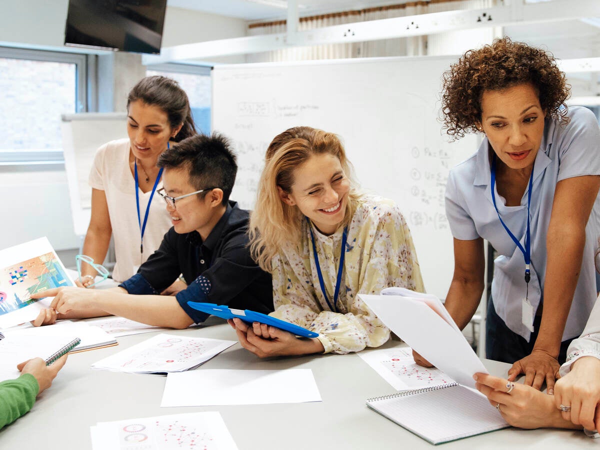 Women working at a table