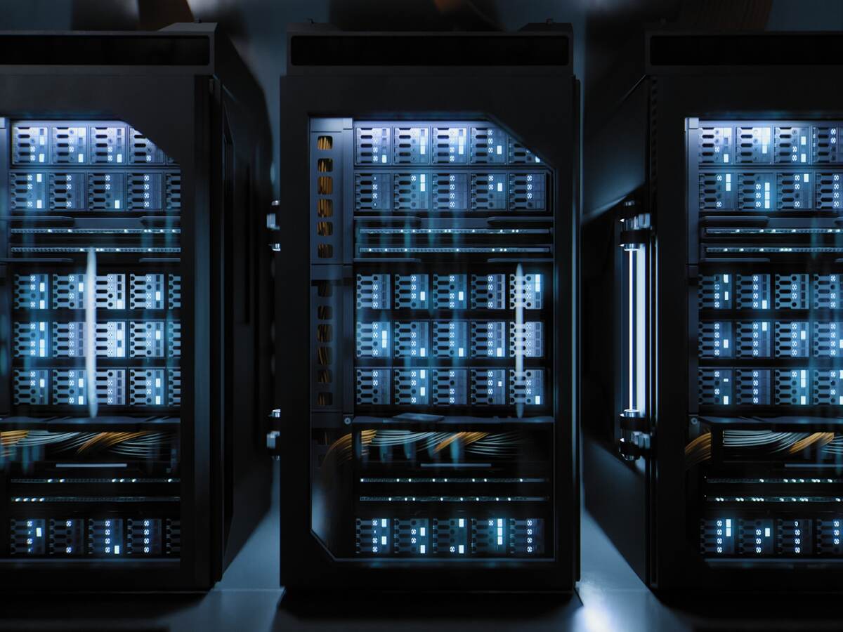 Three servers in a data center