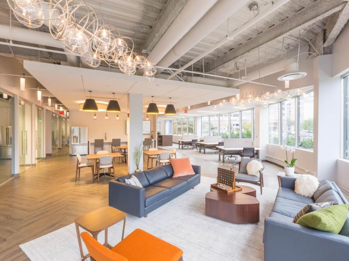 Comfortable gray and orange setting in an office building