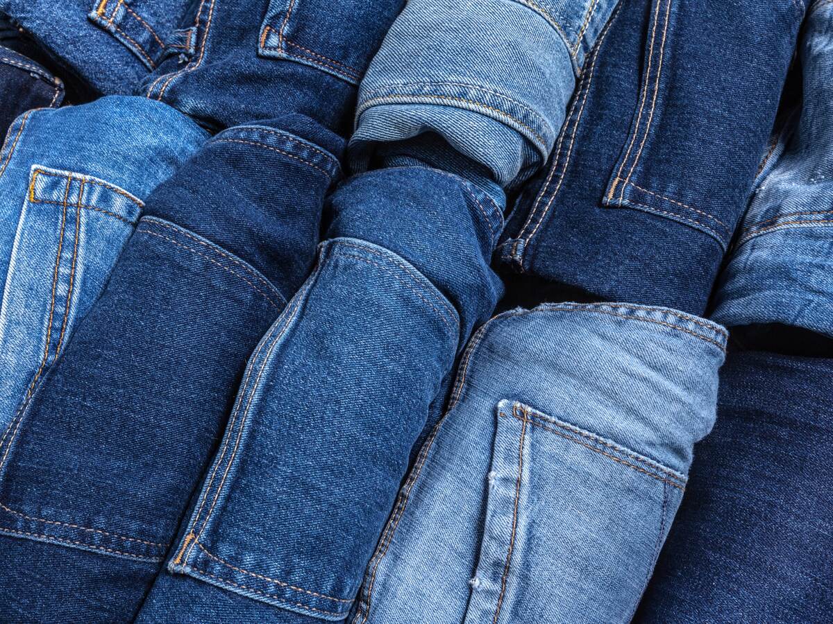 Row of denim jeans